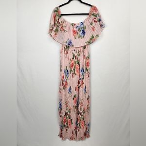 Ricarica Pink Floral Pleated Maxi Dress Size Small